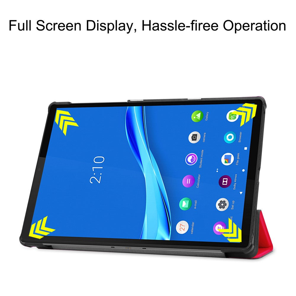 Tri-fold Leather Stand Case Textured PU Leather + PC Full Protective Tablet Case for Lenovo Tab M10 Plus TB-X606F - Red