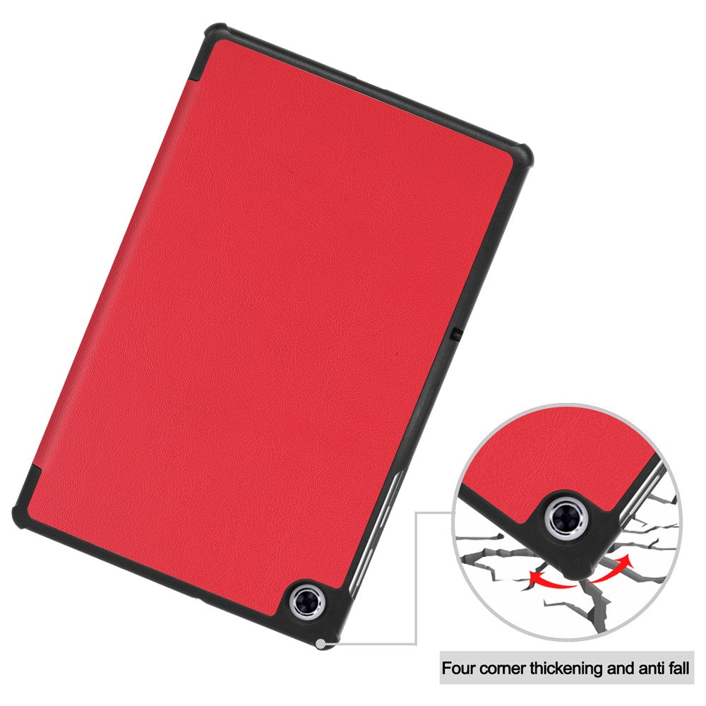 Tri-fold Leather Stand Case Textured PU Leather + PC Full Protective Tablet Case for Lenovo Tab M10 Plus TB-X606F - Red