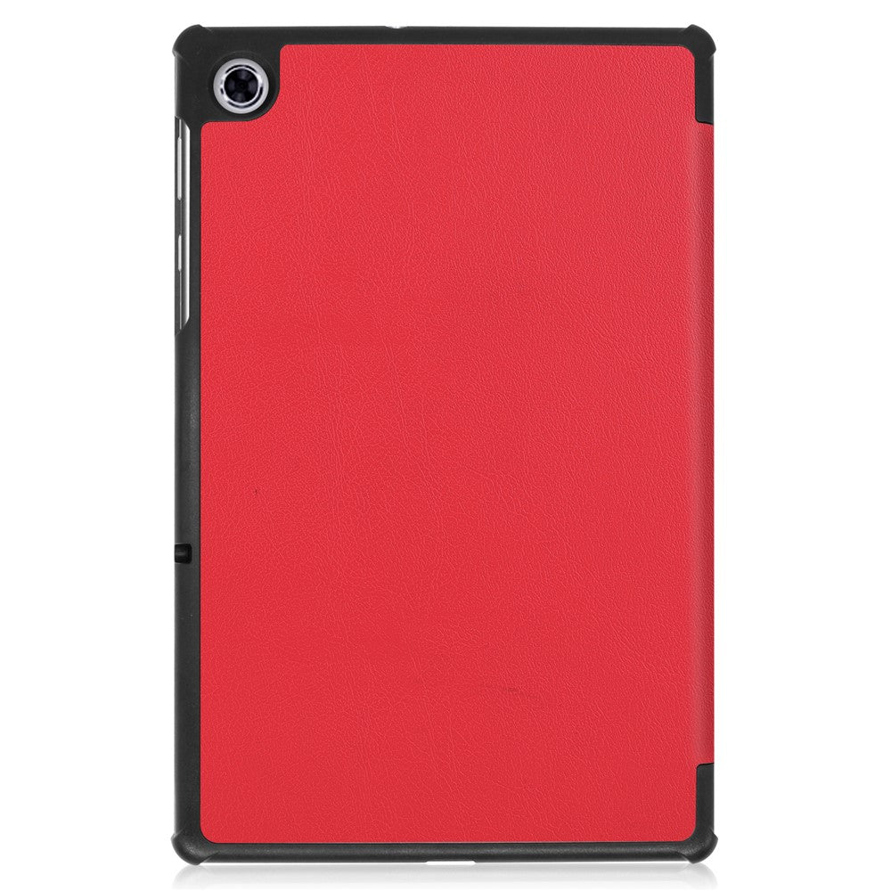 Tri-fold Leather Stand Case Textured PU Leather + PC Full Protective Tablet Case for Lenovo Tab M10 Plus TB-X606F - Red