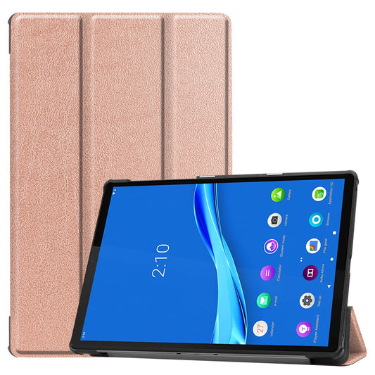 Tri-fold Leather Stand Case Textured PU Leather + PC Full Protective Tablet Case for Lenovo Tab M10 Plus TB-X606F - Rose Gold