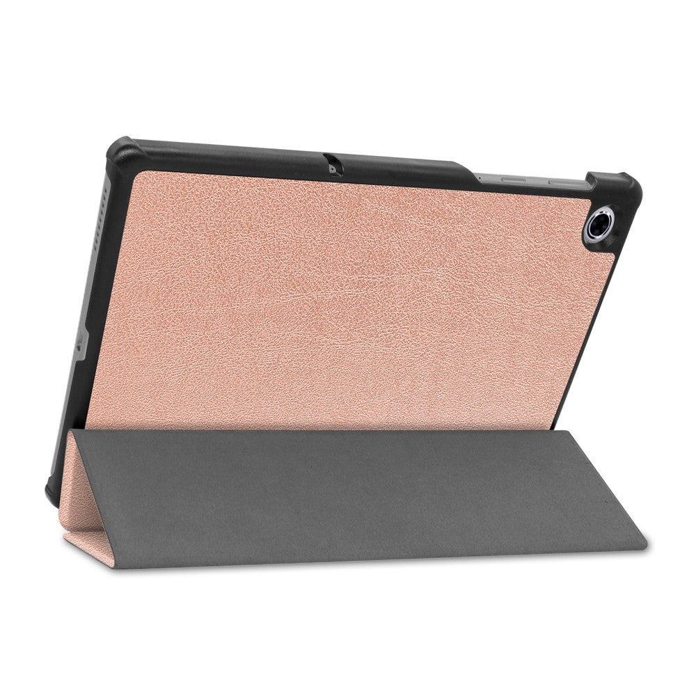 Tri-fold Leather Stand Case Textured PU Leather + PC Full Protective Tablet Case for Lenovo Tab M10 Plus TB-X606F - Rose Gold