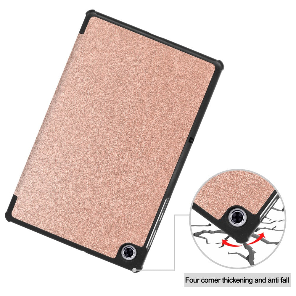 Tri-fold Leather Stand Case Textured PU Leather + PC Full Protective Tablet Case for Lenovo Tab M10 Plus TB-X606F - Rose Gold