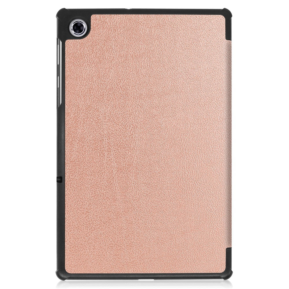 Tri-fold Leather Stand Case Textured PU Leather + PC Full Protective Tablet Case for Lenovo Tab M10 Plus TB-X606F - Rose Gold
