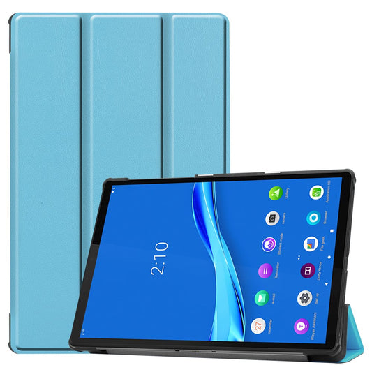 Tri-fold Leather Stand Case Textured PU Leather + PC Full Protective Tablet Case for Lenovo Tab M10 Plus TB-X606F - Baby Blue