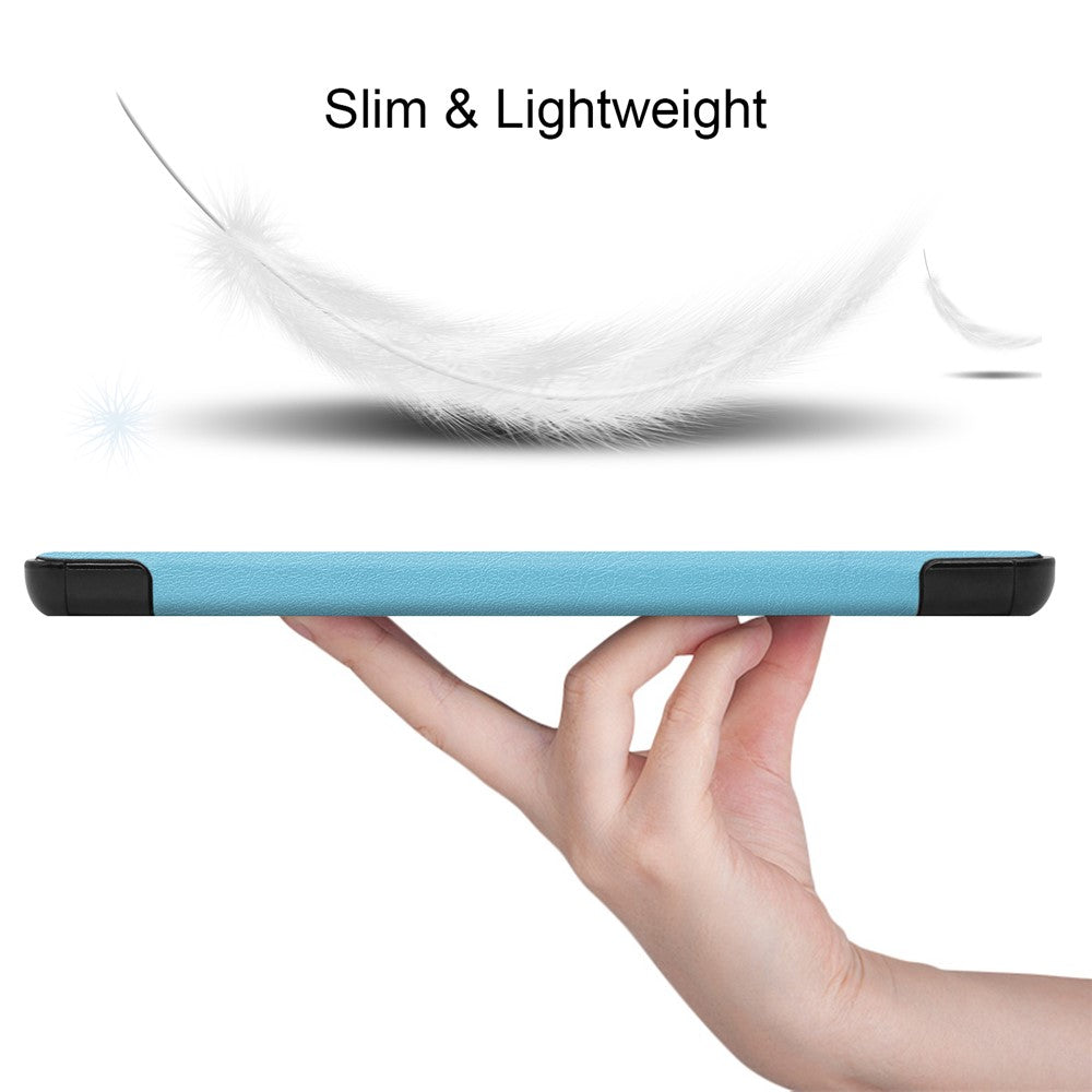 Tri-fold Leather Stand Case Textured PU Leather + PC Full Protective Tablet Case for Lenovo Tab M10 Plus TB-X606F - Baby Blue