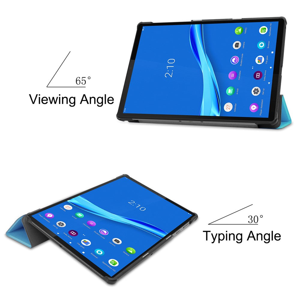 Tri-fold Leather Stand Case Textured PU Leather + PC Full Protective Tablet Case for Lenovo Tab M10 Plus TB-X606F - Baby Blue
