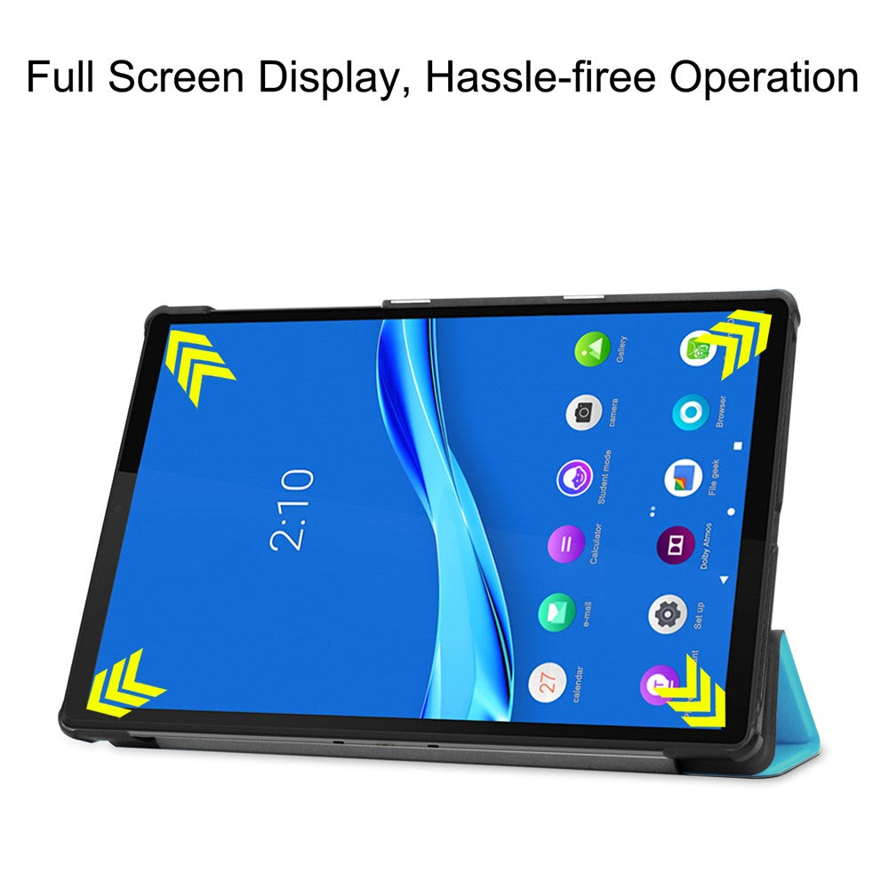 Tri-fold Leather Stand Case Textured PU Leather + PC Full Protective Tablet Case for Lenovo Tab M10 Plus TB-X606F - Baby Blue