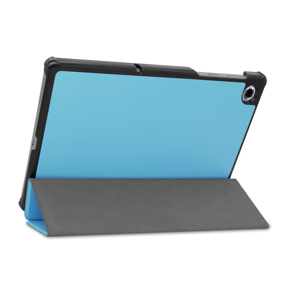 Tri-fold Leather Stand Case Textured PU Leather + PC Full Protective Tablet Case for Lenovo Tab M10 Plus TB-X606F - Baby Blue