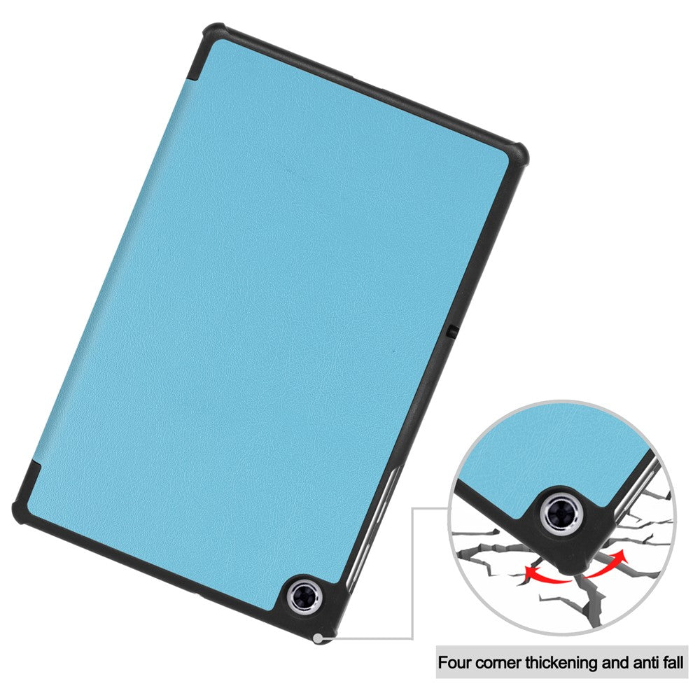 Tri-fold Leather Stand Case Textured PU Leather + PC Full Protective Tablet Case for Lenovo Tab M10 Plus TB-X606F - Baby Blue