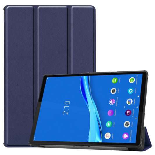 Tri-fold Leather Stand Case Textured PU Leather + PC Full Protective Tablet Case for Lenovo Tab M10 Plus TB-X606F - Dark Blue
