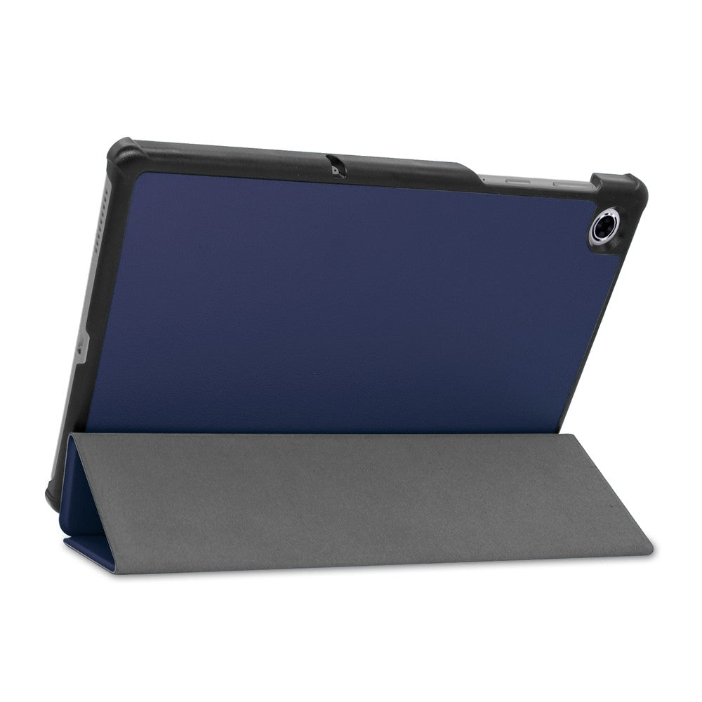 Tri-fold Leather Stand Case Textured PU Leather + PC Full Protective Tablet Case for Lenovo Tab M10 Plus TB-X606F - Dark Blue