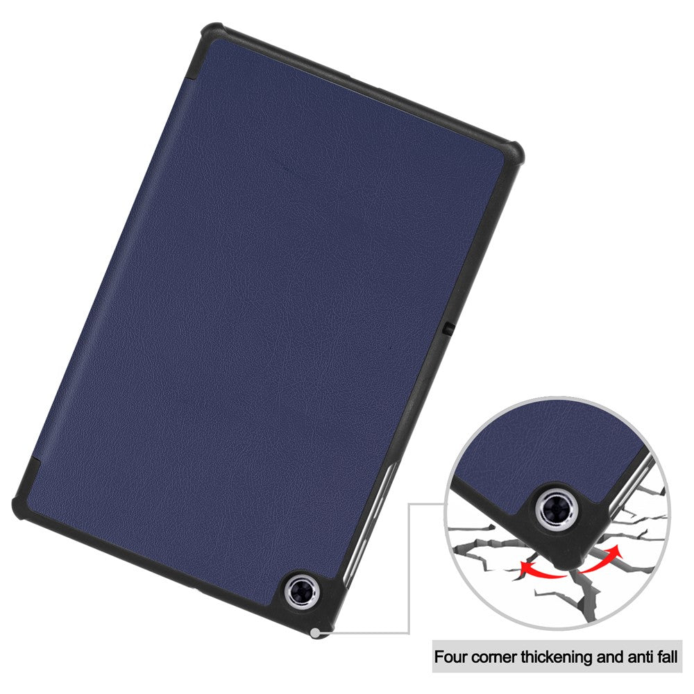 Tri-fold Leather Stand Case Textured PU Leather + PC Full Protective Tablet Case for Lenovo Tab M10 Plus TB-X606F - Dark Blue