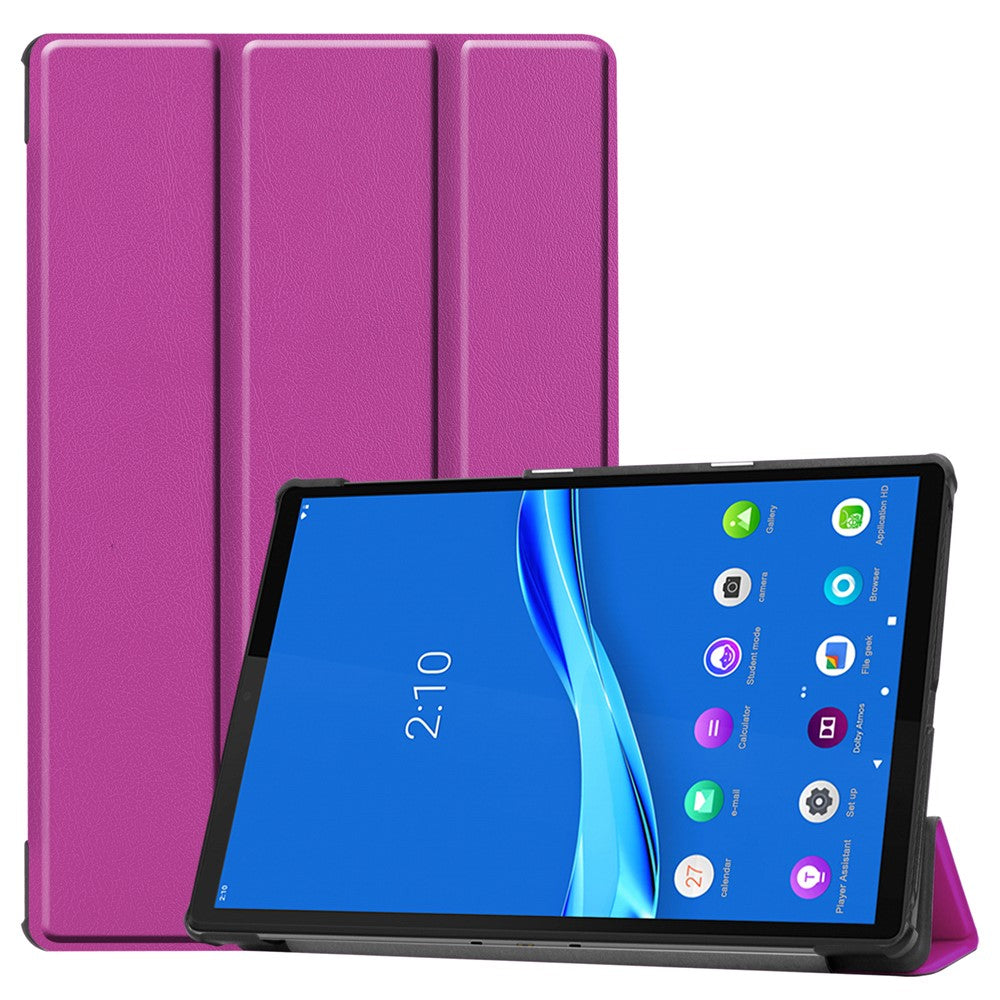Tri-fold Leather Stand Case Textured PU Leather + PC Full Protective Tablet Case for Lenovo Tab M10 Plus TB-X606F - Purple
