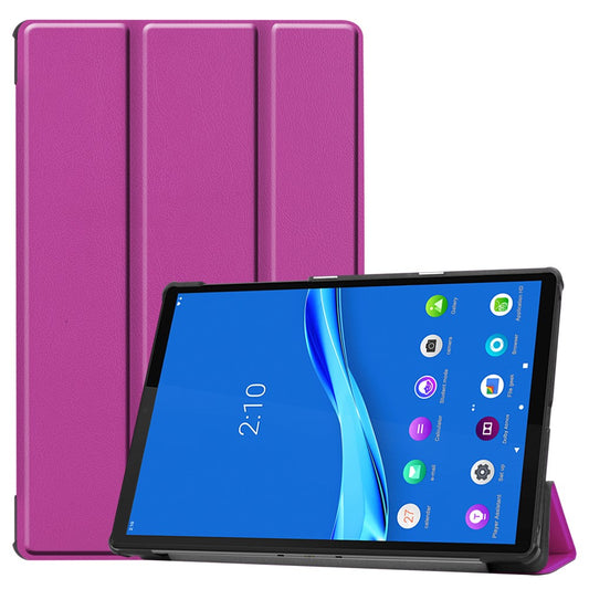 Tri-fold Leather Stand Case Textured PU Leather + PC Full Protective Tablet Case for Lenovo Tab M10 Plus TB-X606F - Purple