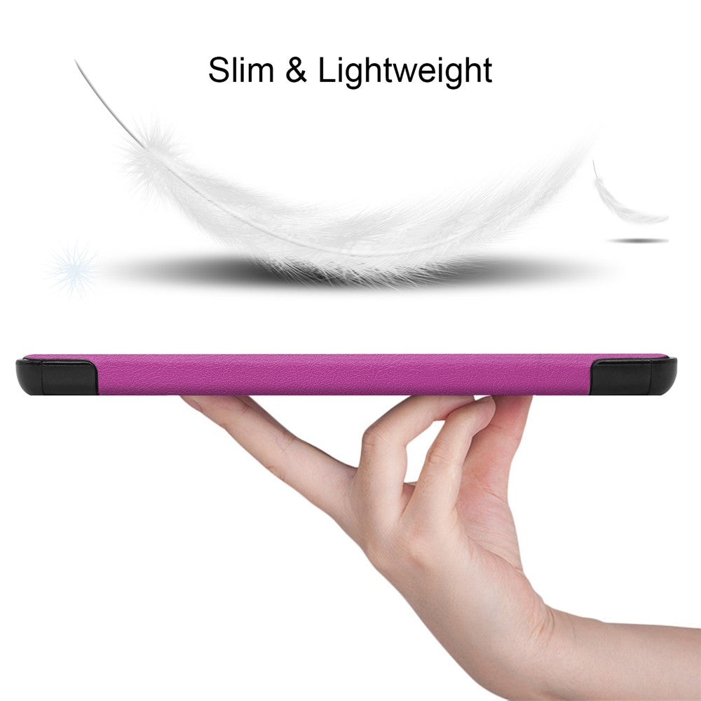 Tri-fold Leather Stand Case Textured PU Leather + PC Full Protective Tablet Case for Lenovo Tab M10 Plus TB-X606F - Purple