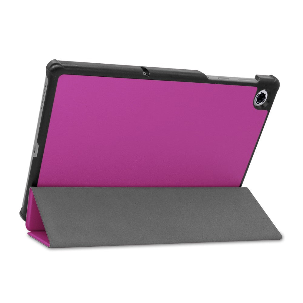 Tri-fold Leather Stand Case Textured PU Leather + PC Full Protective Tablet Case for Lenovo Tab M10 Plus TB-X606F - Purple