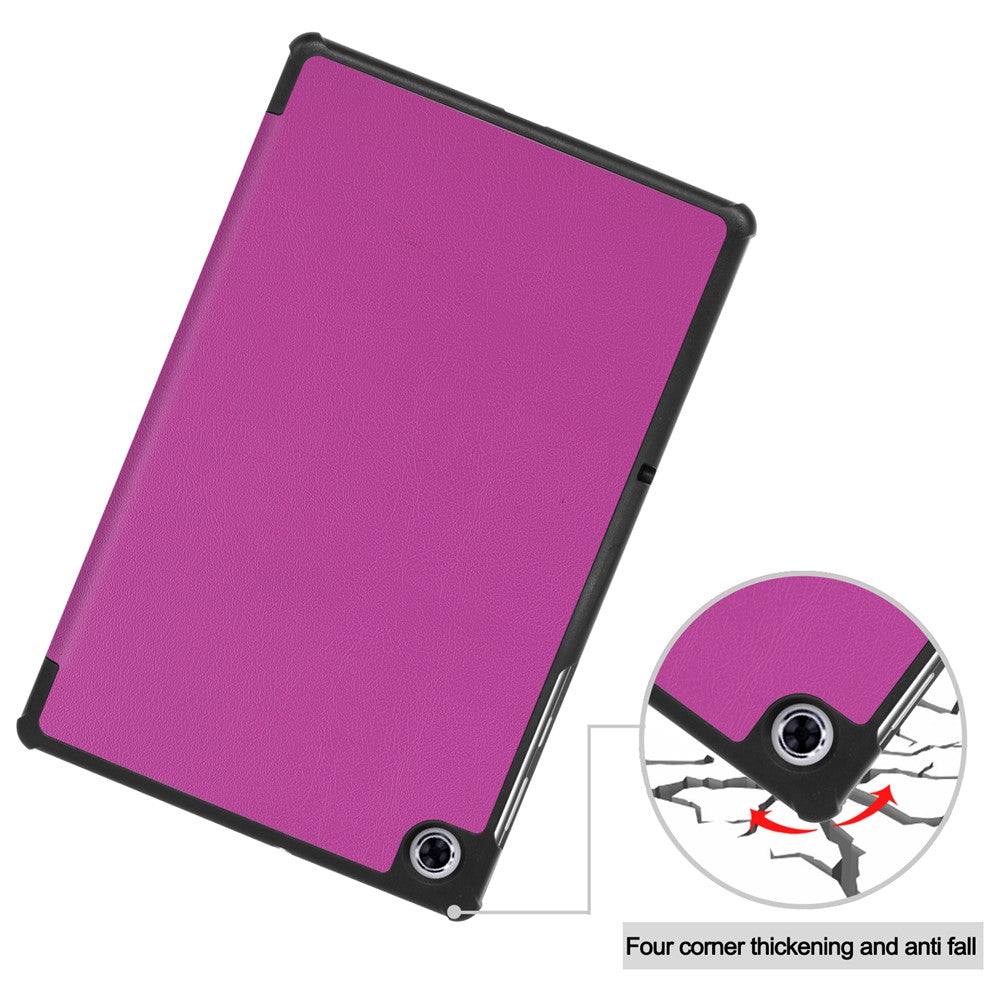 Tri-fold Leather Stand Case Textured PU Leather + PC Full Protective Tablet Case for Lenovo Tab M10 Plus TB-X606F - Purple