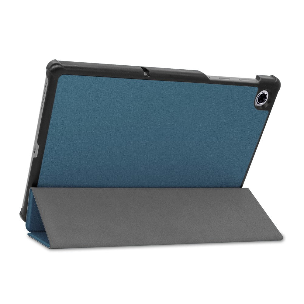 Tri-fold Leather Stand Case Textured PU Leather + PC Full Protective Tablet Case for Lenovo Tab M10 Plus TB-X606F - Blackish Green
