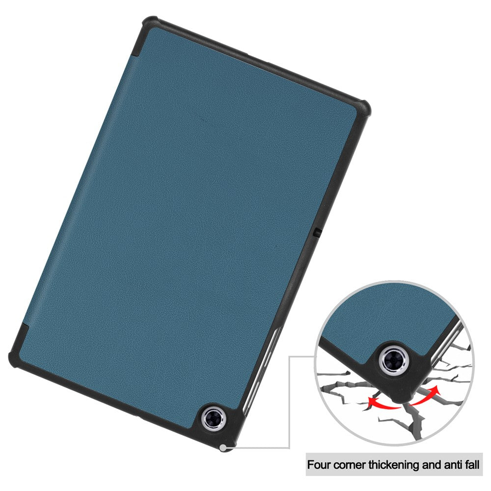 Tri-fold Leather Stand Case Textured PU Leather + PC Full Protective Tablet Case for Lenovo Tab M10 Plus TB-X606F - Blackish Green
