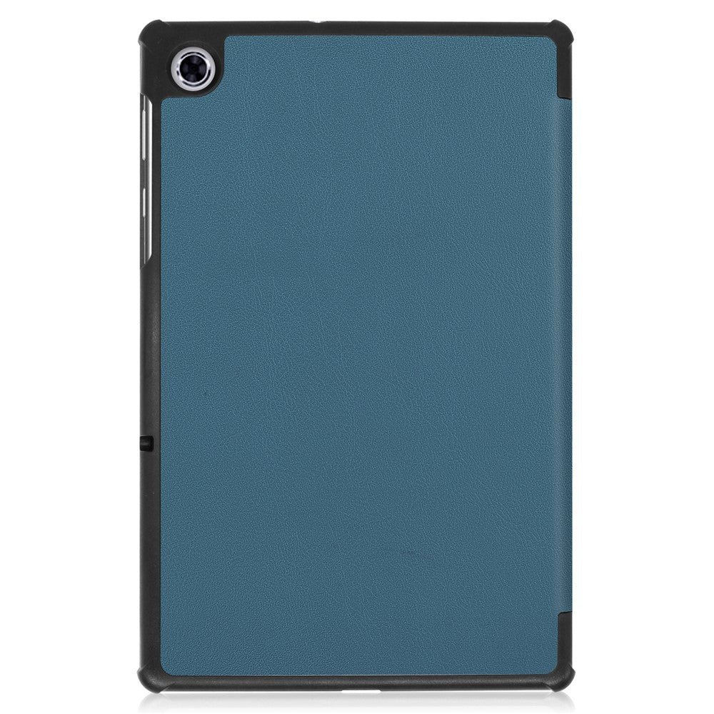 Tri-fold Leather Stand Case Textured PU Leather + PC Full Protective Tablet Case for Lenovo Tab M10 Plus TB-X606F - Blackish Green