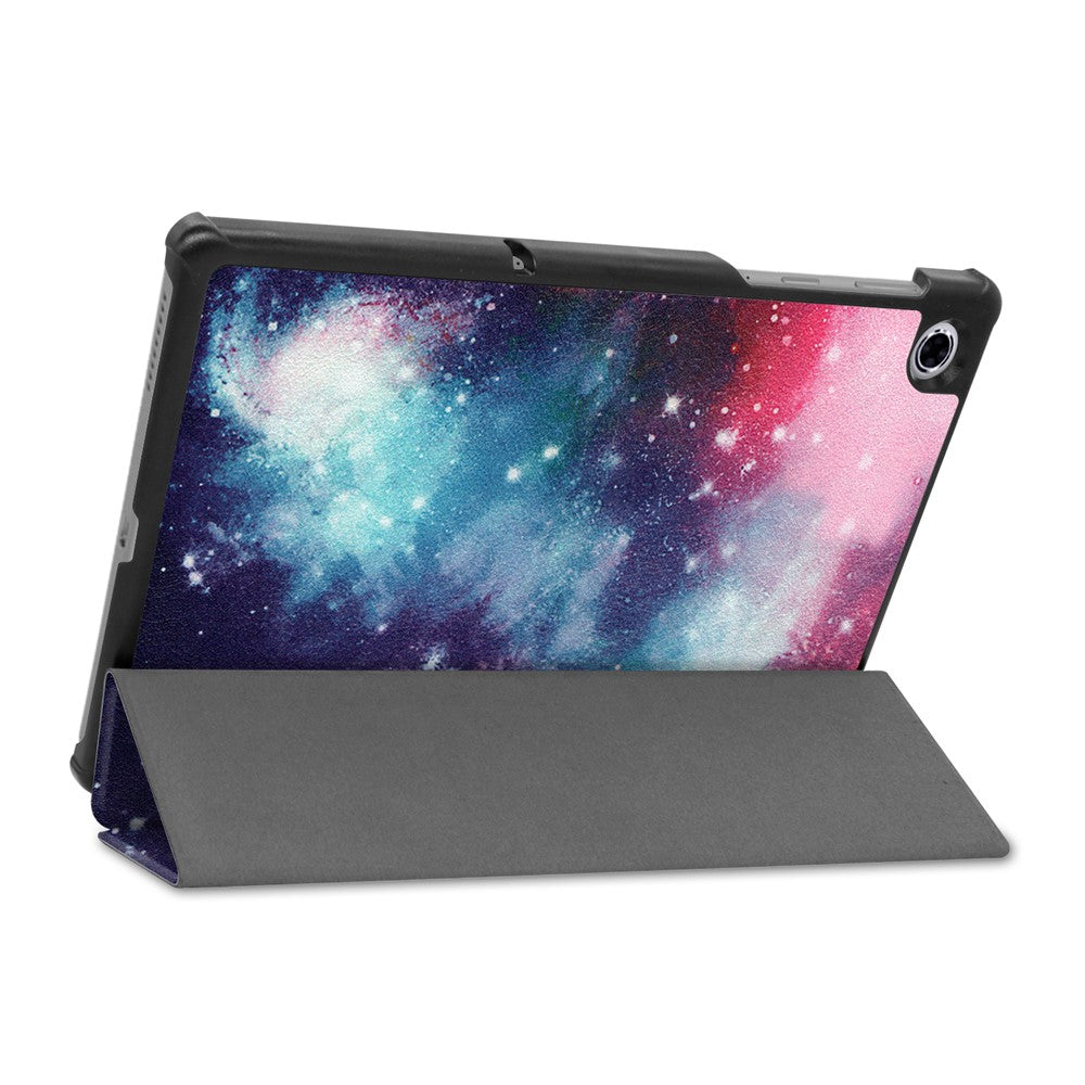 Pattern Printing Tri-fold Leather Stand Case Anti-scratch Shockproof Tablet Cover Shell for Lenovo Tab M10 Plus TB-X606F - Galaxy Pattern