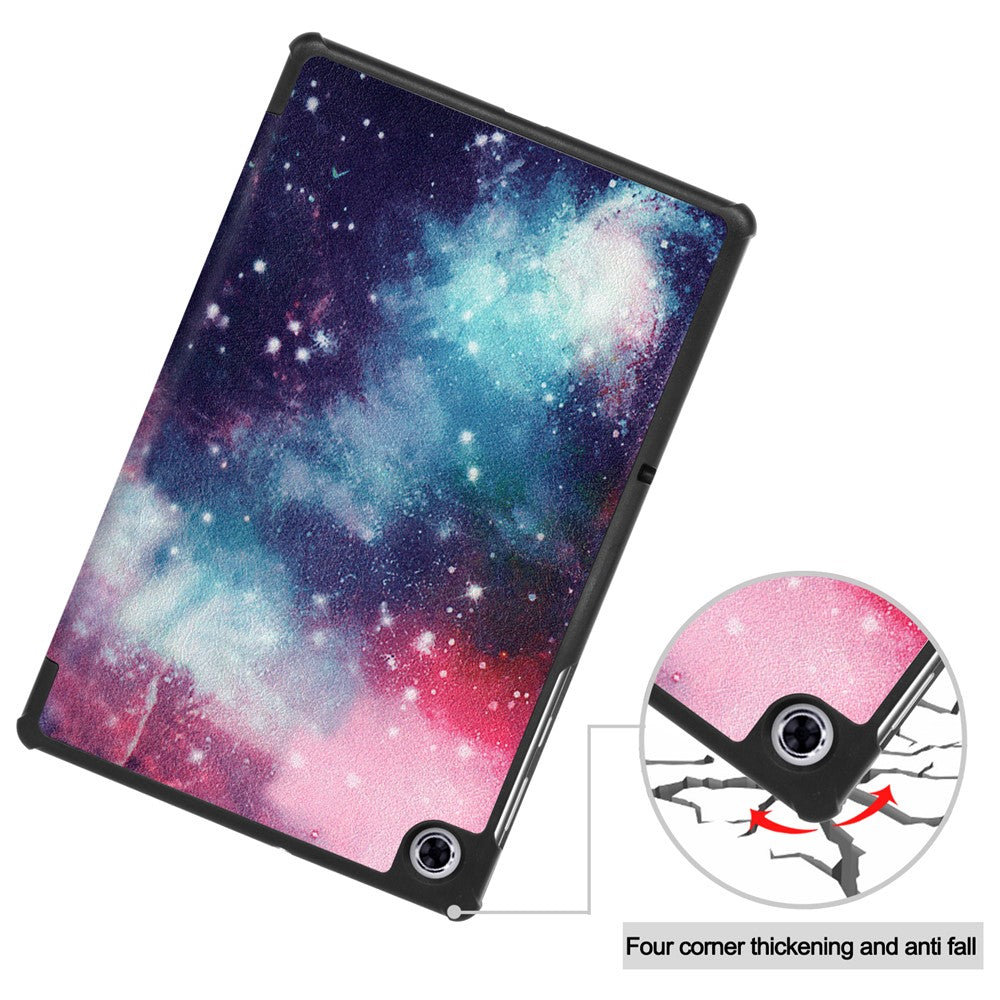 Pattern Printing Tri-fold Leather Stand Case Anti-scratch Shockproof Tablet Cover Shell for Lenovo Tab M10 Plus TB-X606F - Galaxy Pattern