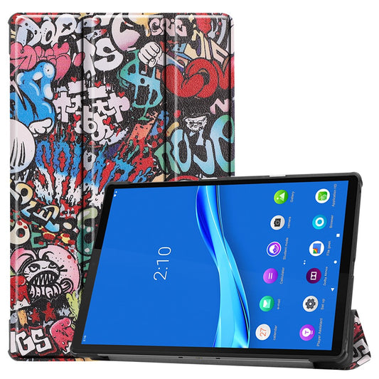 Pattern Printing Tri-fold Leather Stand Case Anti-scratch Shockproof Tablet Cover Shell for Lenovo Tab M10 Plus TB-X606F - Cartoon Graffiti