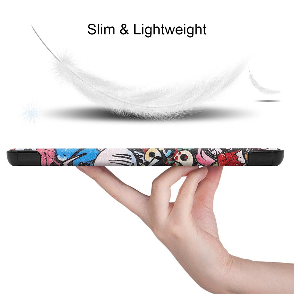 Pattern Printing Tri-fold Leather Stand Case Anti-scratch Shockproof Tablet Cover Shell for Lenovo Tab M10 Plus TB-X606F - Cartoon Graffiti
