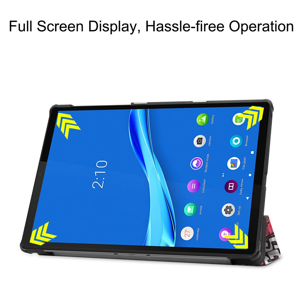Pattern Printing Tri-fold Leather Stand Case Anti-scratch Shockproof Tablet Cover Shell for Lenovo Tab M10 Plus TB-X606F - Cartoon Graffiti