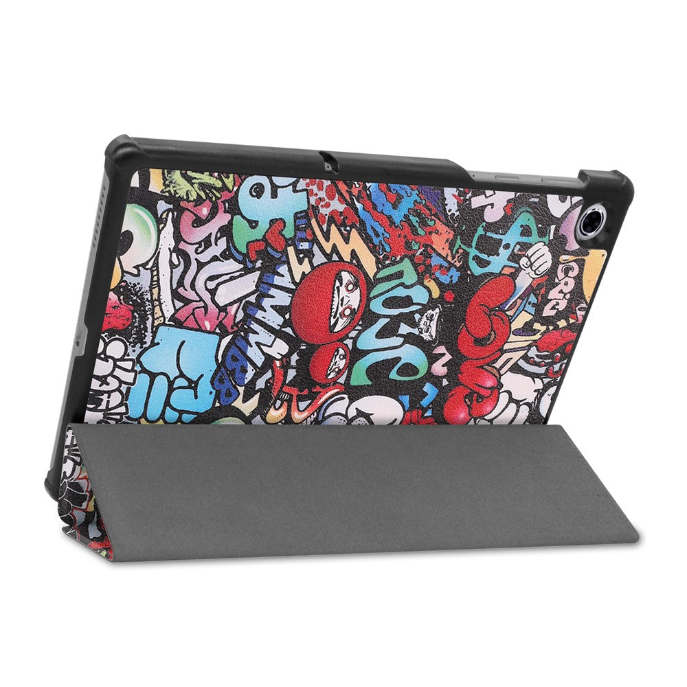 Pattern Printing Tri-fold Leather Stand Case Anti-scratch Shockproof Tablet Cover Shell for Lenovo Tab M10 Plus TB-X606F - Cartoon Graffiti