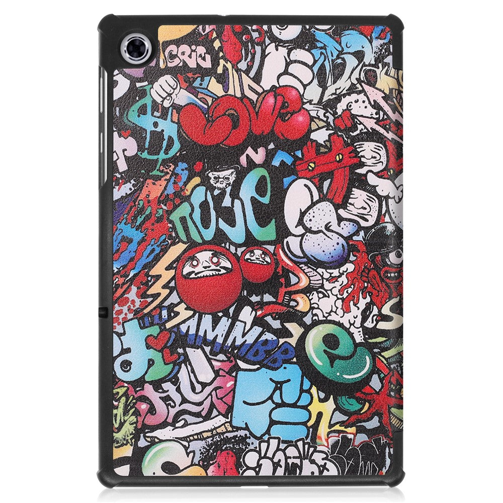 Pattern Printing Tri-fold Leather Stand Case Anti-scratch Shockproof Tablet Cover Shell for Lenovo Tab M10 Plus TB-X606F - Cartoon Graffiti