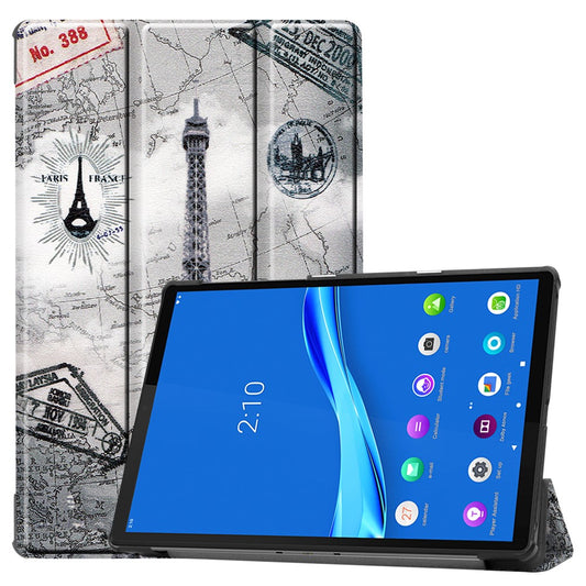 Pattern Printing Tri-fold Leather Stand Case Anti-scratch Shockproof Tablet Cover Shell for Lenovo Tab M10 Plus TB-X606F - Eiffel Tower
