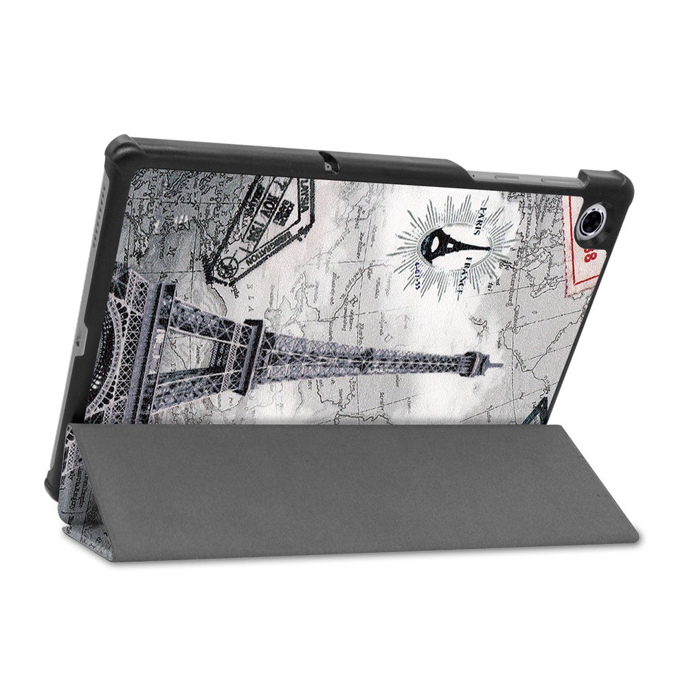 Pattern Printing Tri-fold Leather Stand Case Anti-scratch Shockproof Tablet Cover Shell for Lenovo Tab M10 Plus TB-X606F - Eiffel Tower