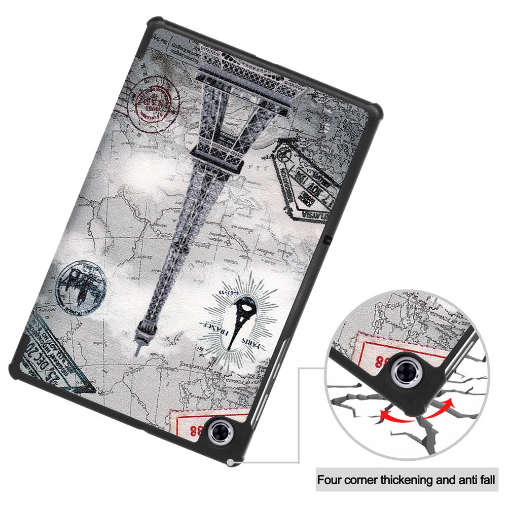 Pattern Printing Tri-fold Leather Stand Case Anti-scratch Shockproof Tablet Cover Shell for Lenovo Tab M10 Plus TB-X606F - Eiffel Tower