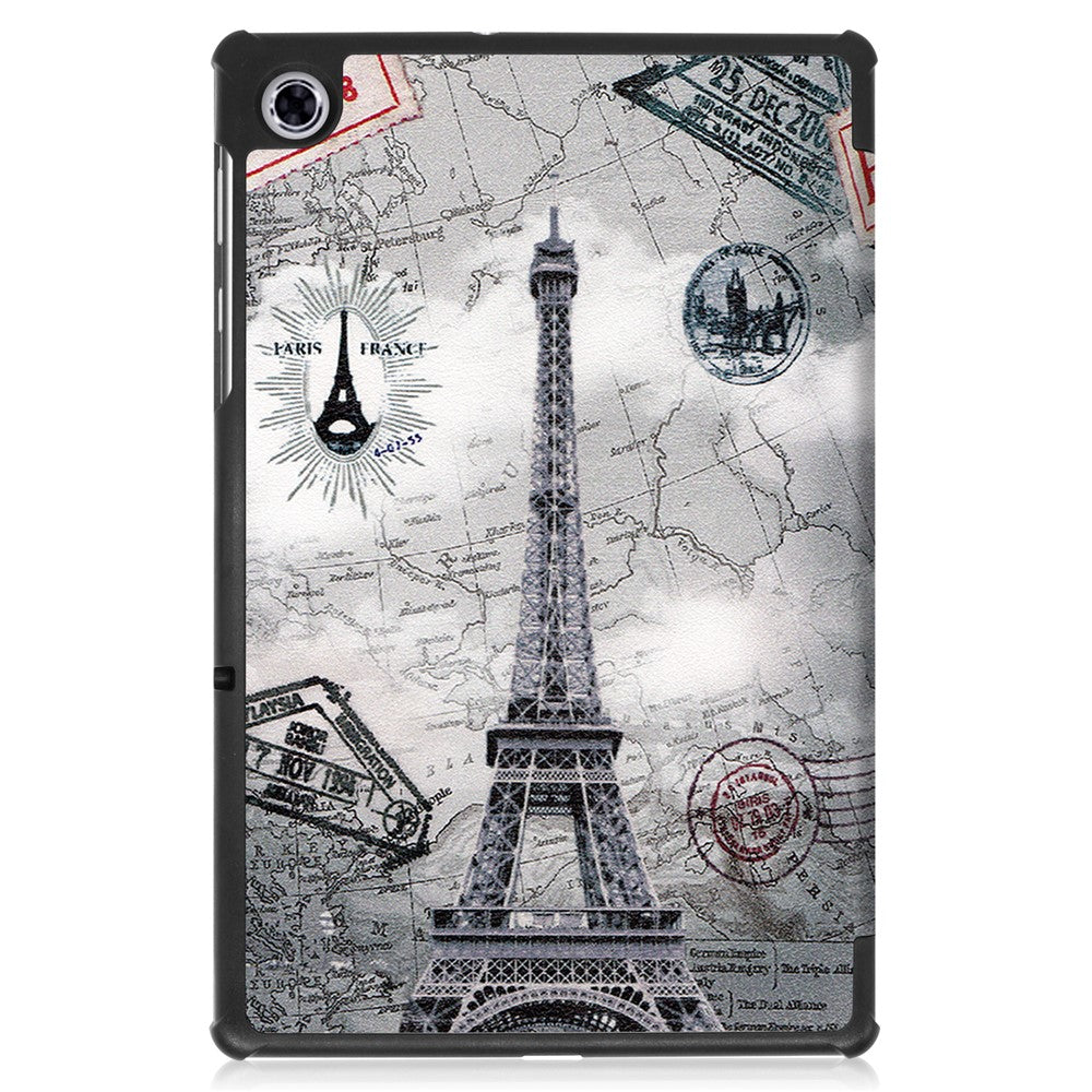 Pattern Printing Tri-fold Leather Stand Case Anti-scratch Shockproof Tablet Cover Shell for Lenovo Tab M10 Plus TB-X606F - Eiffel Tower