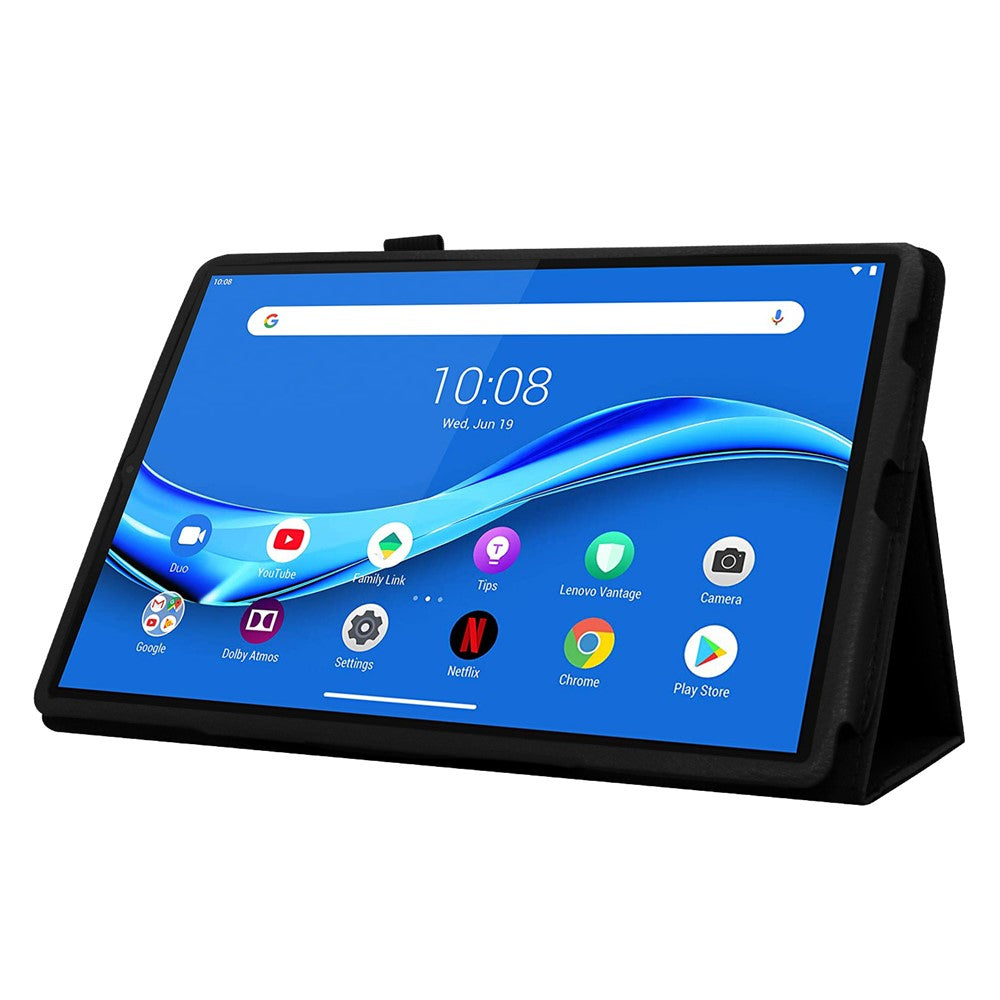 For Lenovo Tab M10 Plus TB-X606F PU Leather Case Shockproof Flip Tablet Cover with Stand Elastic Pencil Holder - Black