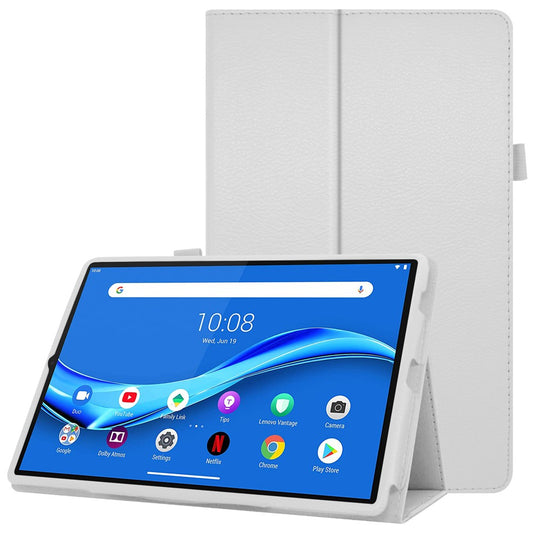 For Lenovo Tab M10 Plus TB-X606F PU Leather Case Shockproof Flip Tablet Cover with Stand Elastic Pencil Holder - White