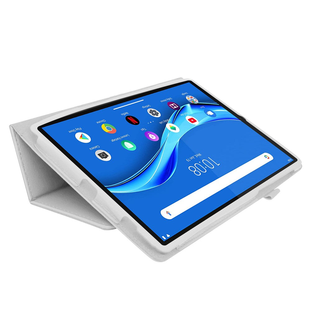 For Lenovo Tab M10 Plus TB-X606F PU Leather Case Shockproof Flip Tablet Cover with Stand Elastic Pencil Holder - White