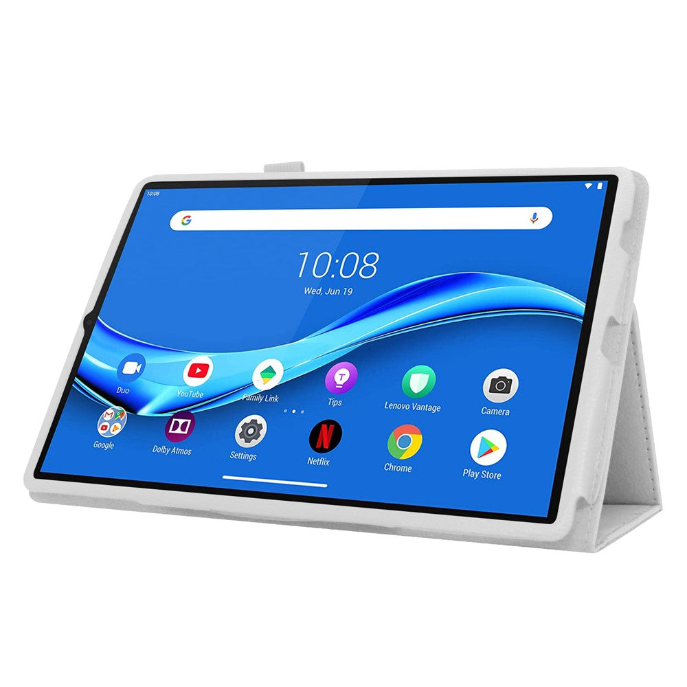 For Lenovo Tab M10 Plus TB-X606F PU Leather Case Shockproof Flip Tablet Cover with Stand Elastic Pencil Holder - White