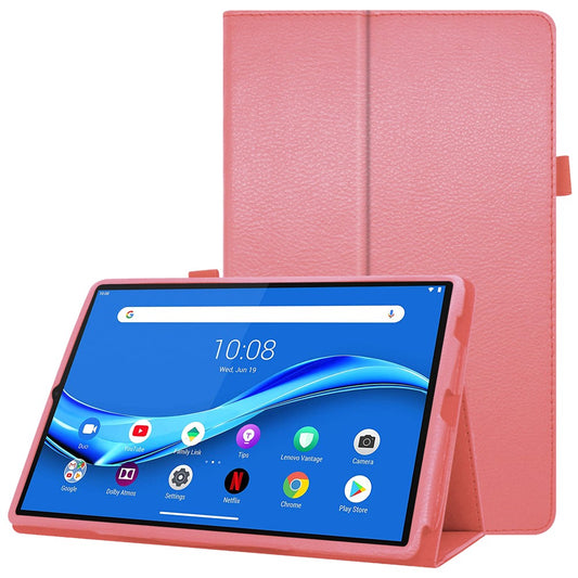 For Lenovo Tab M10 Plus TB-X606F PU Leather Case Shockproof Flip Tablet Cover with Stand Elastic Pencil Holder - Pink