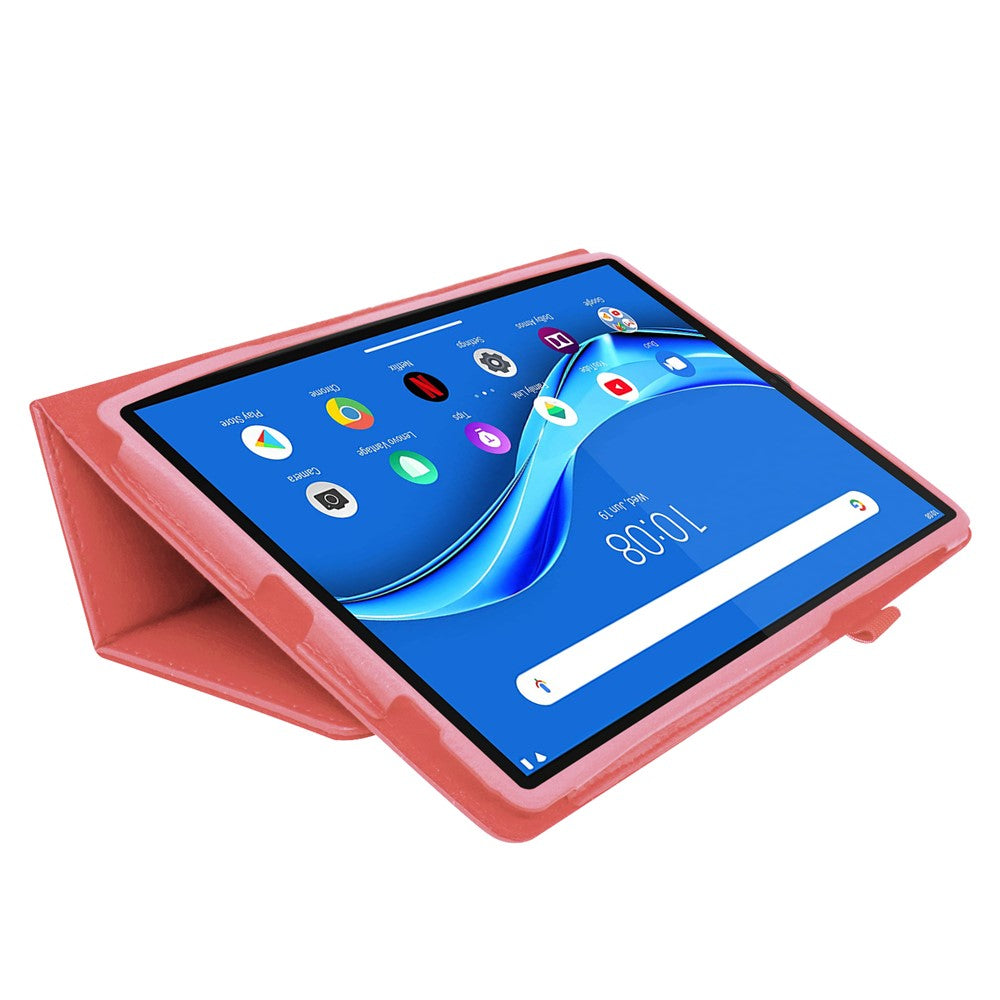 For Lenovo Tab M10 Plus TB-X606F PU Leather Case Shockproof Flip Tablet Cover with Stand Elastic Pencil Holder - Pink