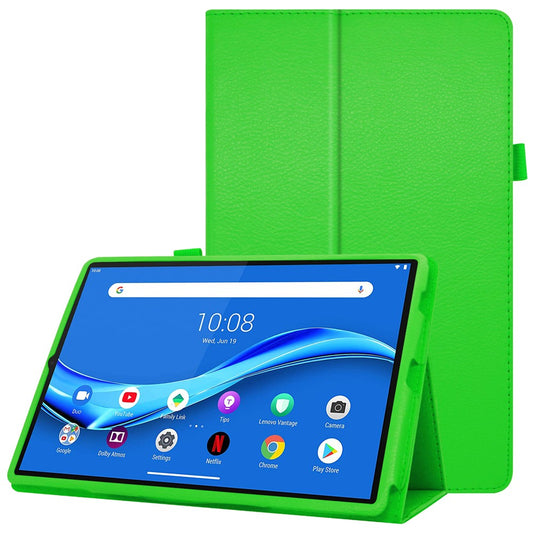 For Lenovo Tab M10 Plus TB-X606F PU Leather Case Shockproof Flip Tablet Cover with Stand Elastic Pencil Holder - Green