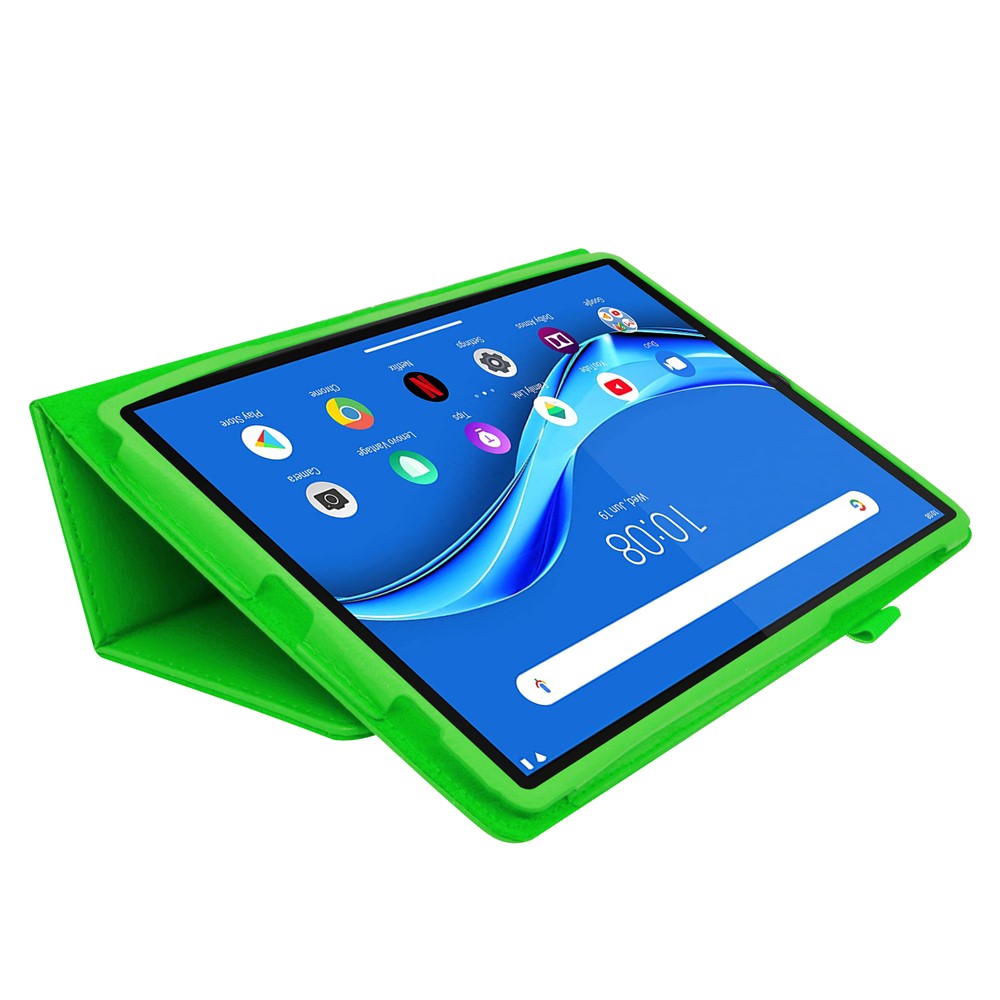 For Lenovo Tab M10 Plus TB-X606F PU Leather Case Shockproof Flip Tablet Cover with Stand Elastic Pencil Holder - Green