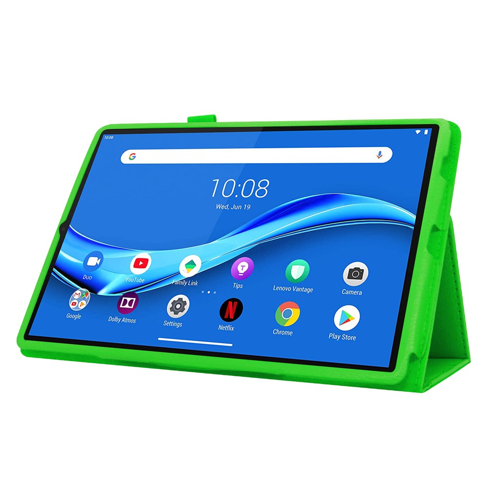 For Lenovo Tab M10 Plus TB-X606F PU Leather Case Shockproof Flip Tablet Cover with Stand Elastic Pencil Holder - Green