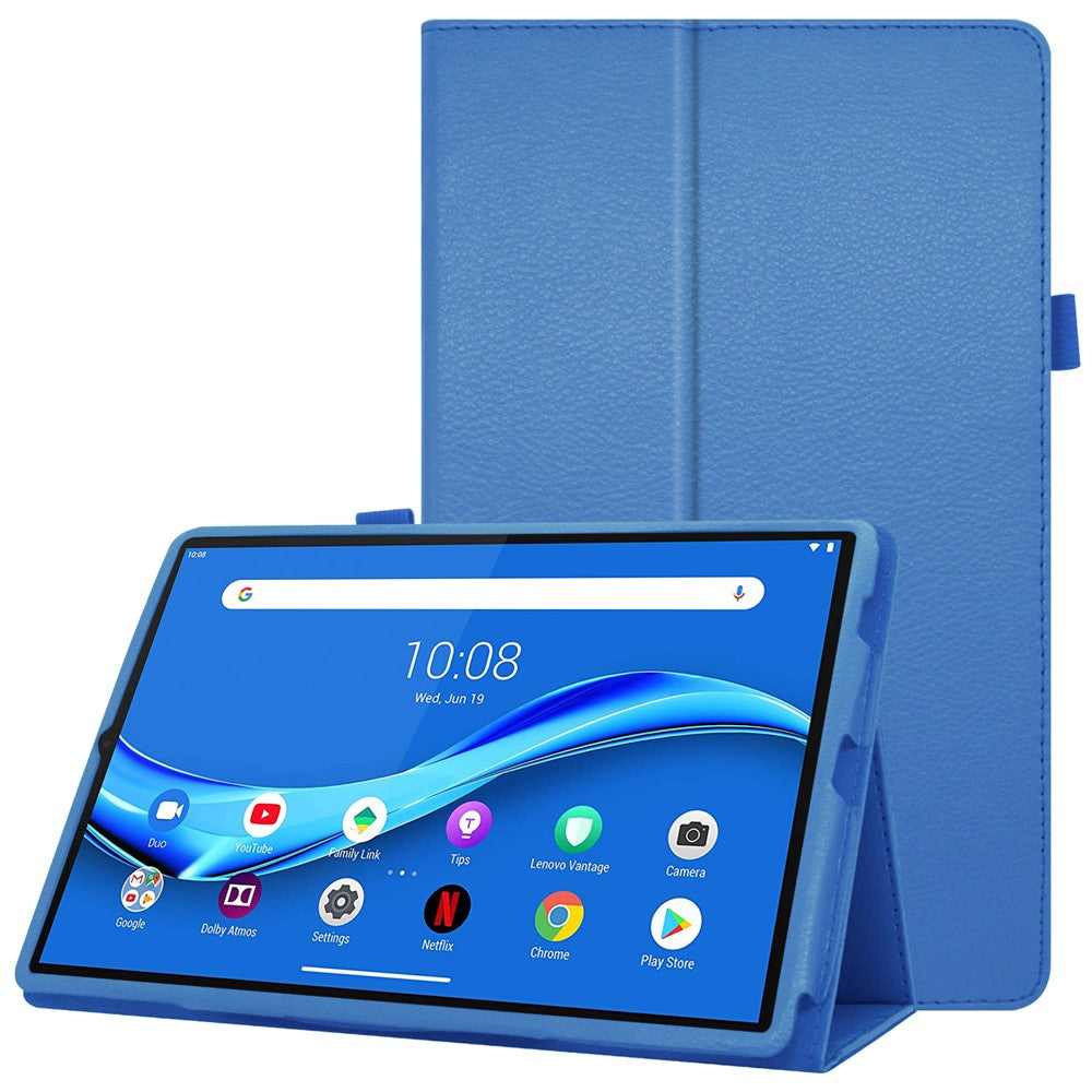 For Lenovo Tab M10 Plus TB-X606F PU Leather Case Shockproof Flip Tablet Cover with Stand Elastic Pencil Holder - Baby Blue