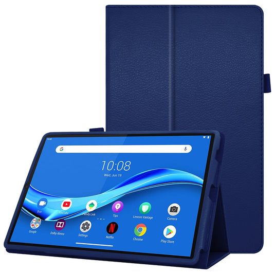 For Lenovo Tab M10 Plus TB-X606F PU Leather Case Shockproof Flip Tablet Cover with Stand Elastic Pencil Holder - Dark Blue