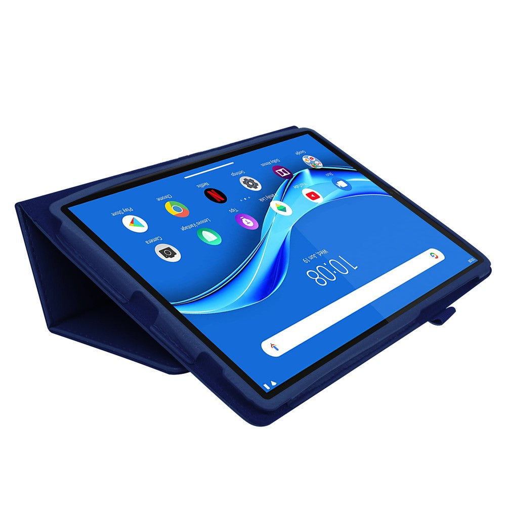 For Lenovo Tab M10 Plus TB-X606F PU Leather Case Shockproof Flip Tablet Cover with Stand Elastic Pencil Holder - Dark Blue