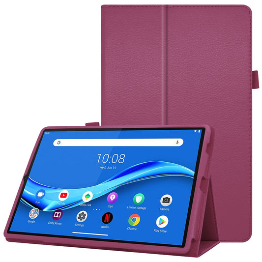 For Lenovo Tab M10 Plus TB-X606F PU Leather Case Shockproof Flip Tablet Cover with Stand Elastic Pencil Holder - Purple