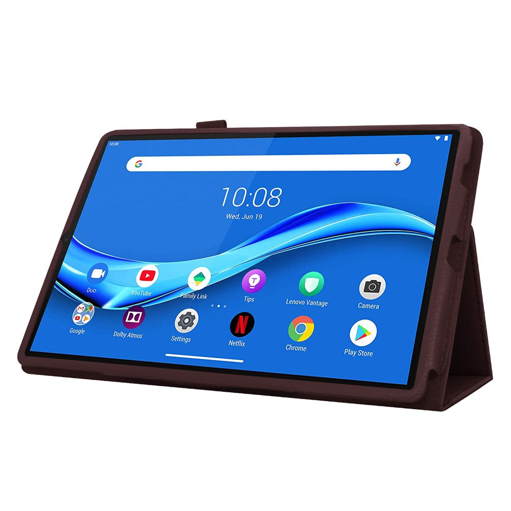 For Lenovo Tab M10 Plus TB-X606F PU Leather Case Shockproof Flip Tablet Cover with Stand Elastic Pencil Holder - Coffee