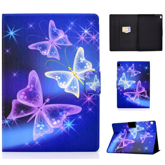 Pattern Printing Leather Stand Tablet Cover for Lenovo Tab M10 TB-X605F - Purple Butterlies